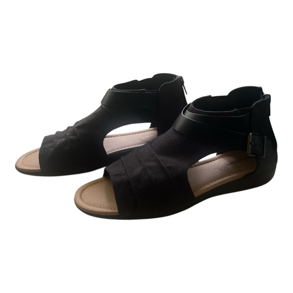 Comfortview summer sandals shoes 7.5 black canvas back zipper strap detail - Picture 1 of 16